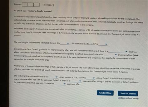 Solved Attempts Average Effect Size Cohen S D And Chegg