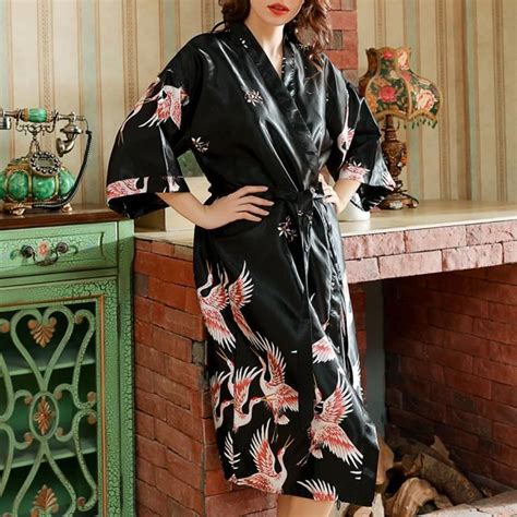 Pyjama En Soie Long Robe De Nuit En Satin Soie Kimono Peignoir Pour