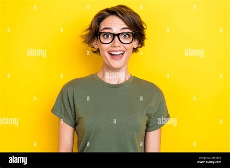 Portrait Of Gorgeous Speechless Woman With Bob Hairdo Dressed Khaki T