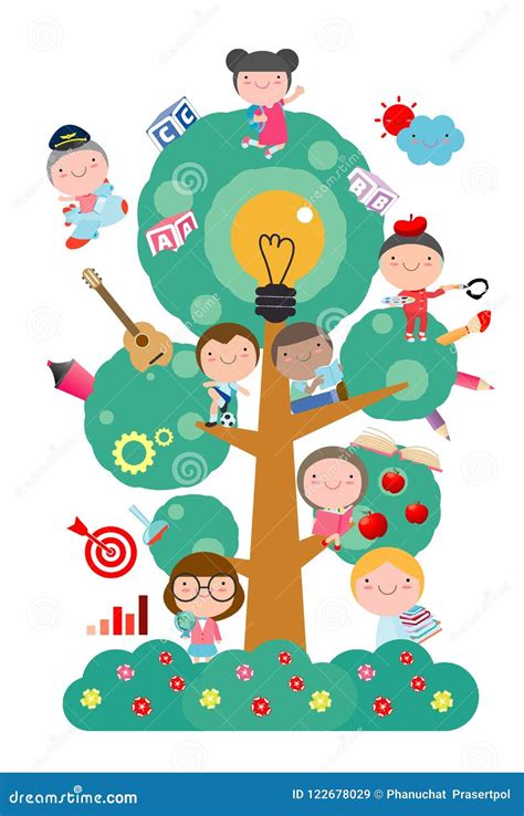 Kids Studying On Tree With Different Education Objectschool Tree Of