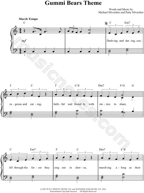 Gummi Bears Theme From Adventures Of The Gummi Bears Sheet Music Easy Piano In C Major