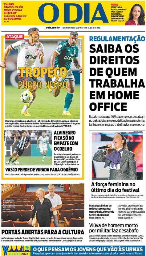 Capa O Dia Edi O Segunda De Setembro De