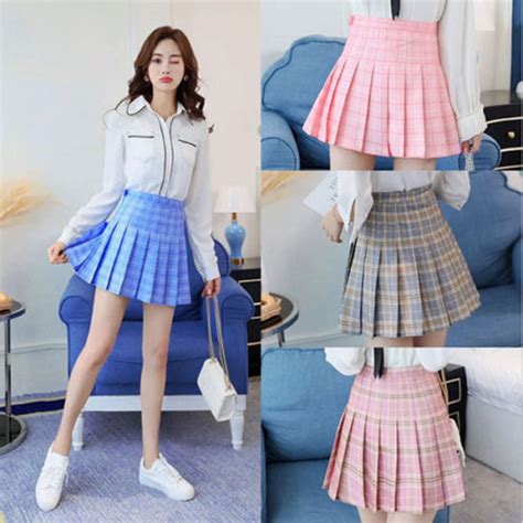 Kawaii Girls Japanese Style High Waist Plaid Chest Pleated Skirt Cute