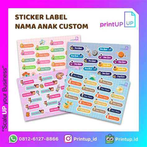 Jual Sticker Label Nama Anak Sekolah Custom Karakter Stiker Nama