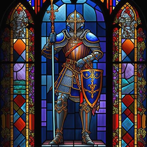 Premium Photo Arch Stained Glass Window With Medieval Knight 3d Illustration