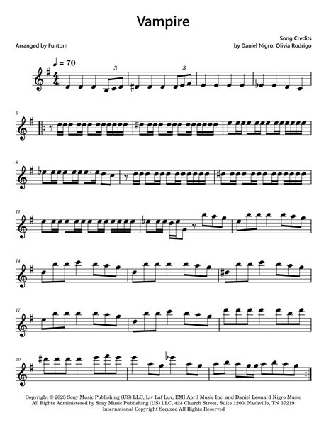 Vampire Arr Funtom Sheet Music Olivia Rodrigo Clarinet Solo