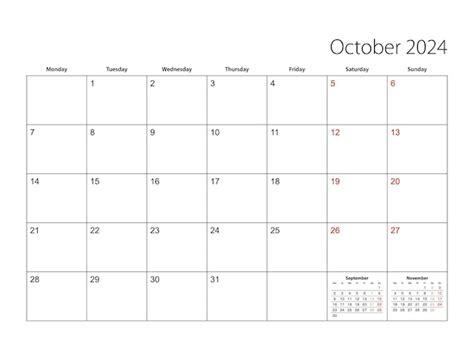 Premium Vector October 2024 Simple Calendar Planner Week Starts From