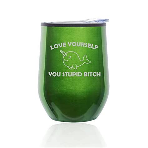 Stemless Wine Tumbler Coffee Travel Mug Glass With Lid Love Yourself