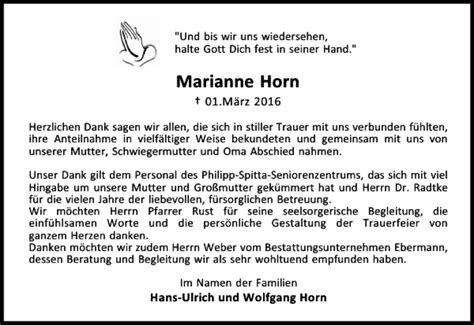 Traueranzeigen Von Marianne Horn Trauer Anzeigen De