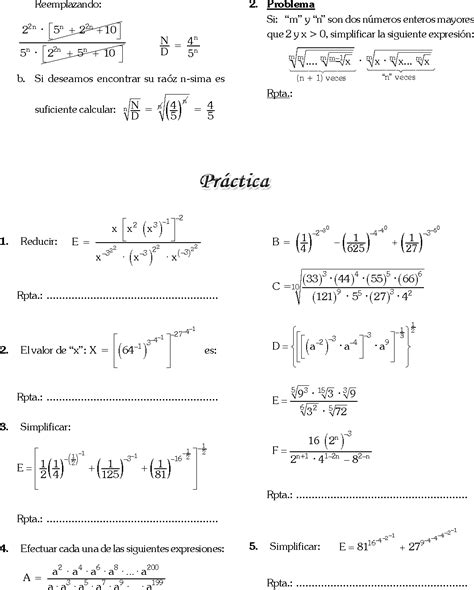 Teoria De Exponentes Ejercicios Resueltos Pdf