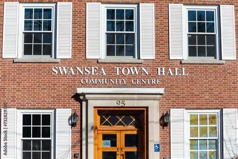 Exterior Building Facade And Sign Of Swansea Town Hall A Community