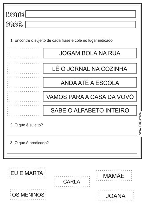 Exercícios De Sujeito E Predicado 7 Ano Com Gabarito Edukita