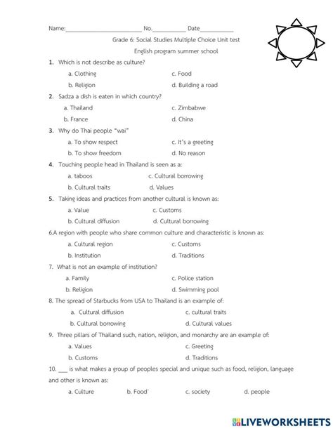 Grade Culture Vocabulary Unit Test Worksheet Live Worksheets