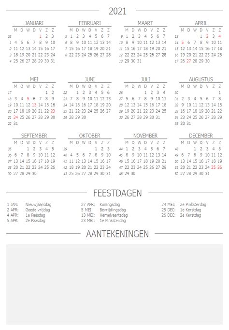 Bp Jaarkalender 2021 Met Weeknummers Boekhouden In Excel