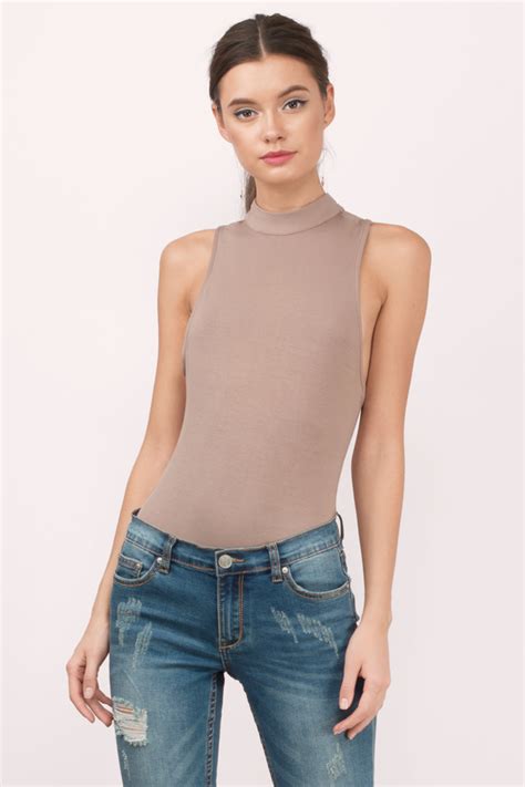 Trendy Taupe Bodysuit Mock Neck Bodysuit Taupe Bodysuit 9 Tobi Us