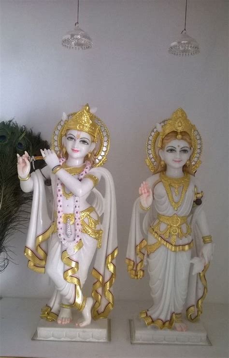 Multicolor Traditional Marble Radha Krishna Statue For Worship At Rs