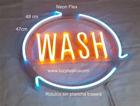 WASH ROTULO CARTEL NEÓN ref 2124 5 SOPORTE ACRILICO RECORTADO Luz