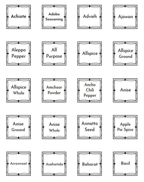 15 Square Spice Labels 280 Printable 20 Editable With Marquise Border