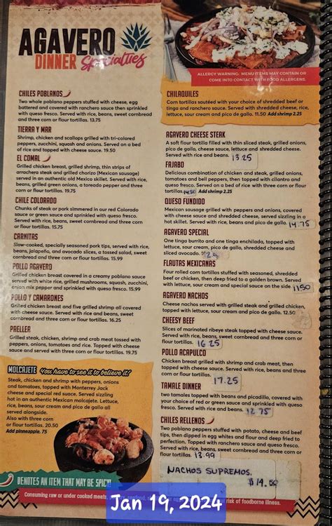 Menu at Agavero Grill & Cantina restaurant, Collinsville