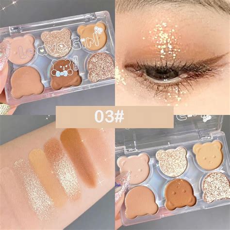Maoka 6 Color Cute Bear Eyeshadow Palette Nude Purple Glitter Pearly