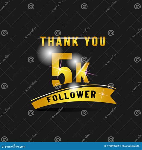 Golden Thank You 5 K Follower Poster Design Isolated On Black Stock