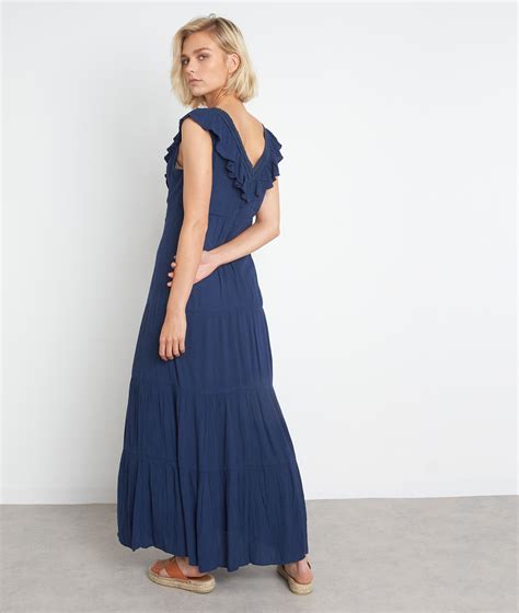 Robe longue sans manche marine à volants Solena Femme Maison 123