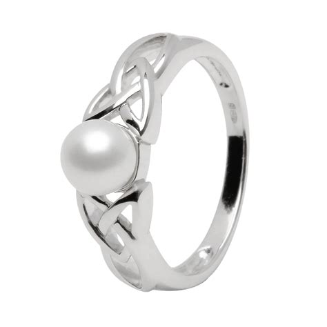 Celtic Trinity Knot Pearl Silver Ring Shanore Irish Jewlery