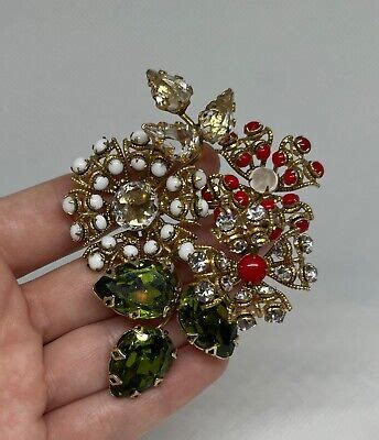 Very Rare Vintage Floral Rhinestone Brooch Signed Schreiner Ebay