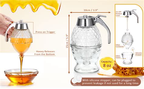 Amazon Bstkey Honey Dispenser No Drip Glass Oz Clear Honey