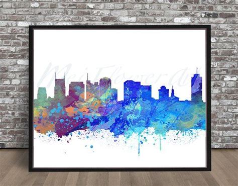 Nashville Skyline Watercolor Skyline Watercolour Tennessee Painting