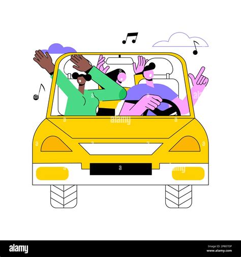 Road Trip Songs Isolated Cartoon Vector Illustrations Group Of Happy