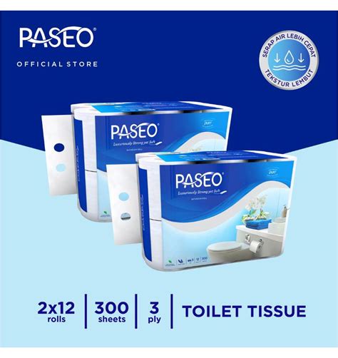 Jual Paseo Elegant Tissue Toilet Roll Core Non Emboss 300 Sheets 12