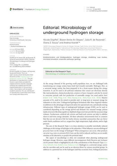 Pdf Editorial Microbiology Of Underground Hydrogen Storage