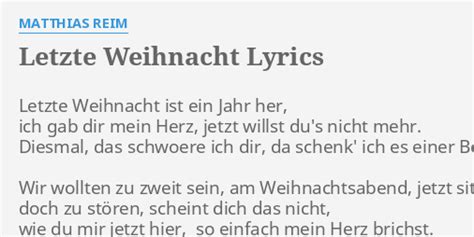 LETZTE WEIHNACHT LYRICS By MATTHIAS REIM Letzte Weihnacht Ist Ein