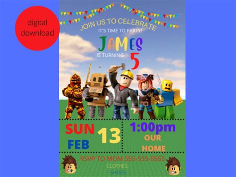 Roblox Invitation Roblox Birthday Invitation Digitable Etsy