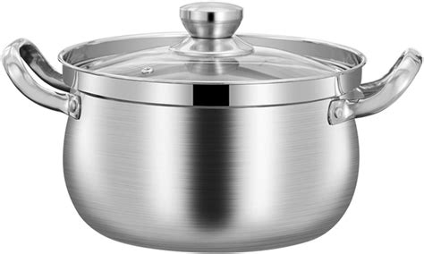 Heibteny Cm Stainless Steel Stock Pots With Glass Lids Induction Base