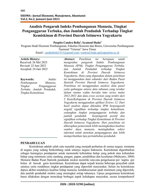 Pdf Analisis Pengaruh Indeks Pembangunan Manusia Tingkat