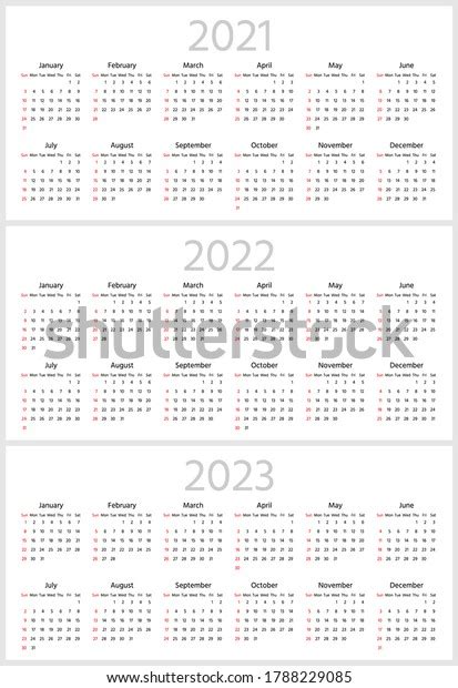 Simple Calendar 2021 2022 2023 Years Stock Vector Royalty Free