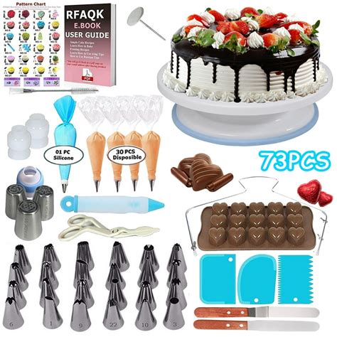 73 Piece Cake Decorating Supplies Kit For Beginners 24 Icing Piping Tips Cake Rotating