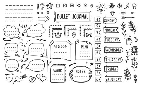 Bullet journal, doodle diary elements, stickers 11353434 Vector Art at Vecteezy