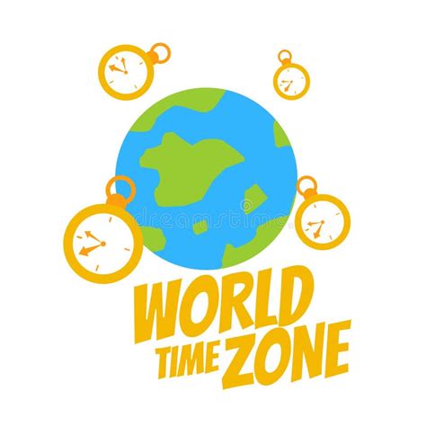 World Time Zone Concept Cartoon Doodle Flat Design Style Stock Vector