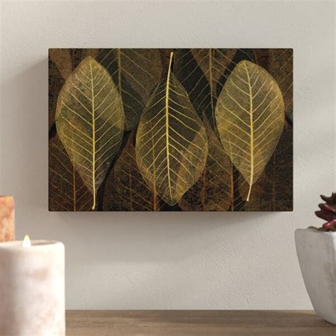 Winston Porter Leaf Gold Graphic Art On Wrapped Canvas Wayfair