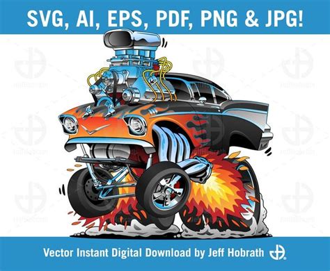 Classic 57 Hot Rod Gasser Car Cartoon Isolated Vector Etsy