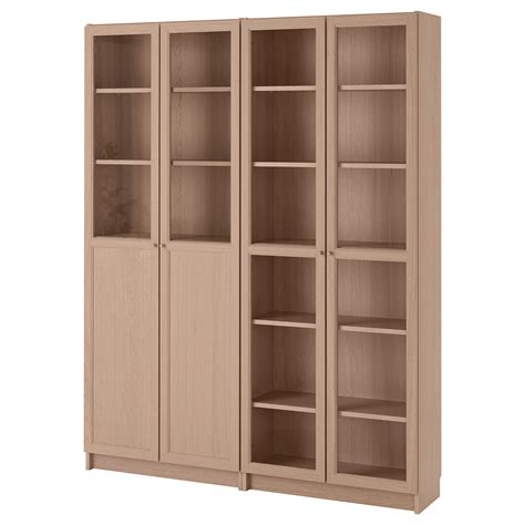 BILLY OXBERG Bookcase With Panel Glass Doors White Stained Oak Veneer