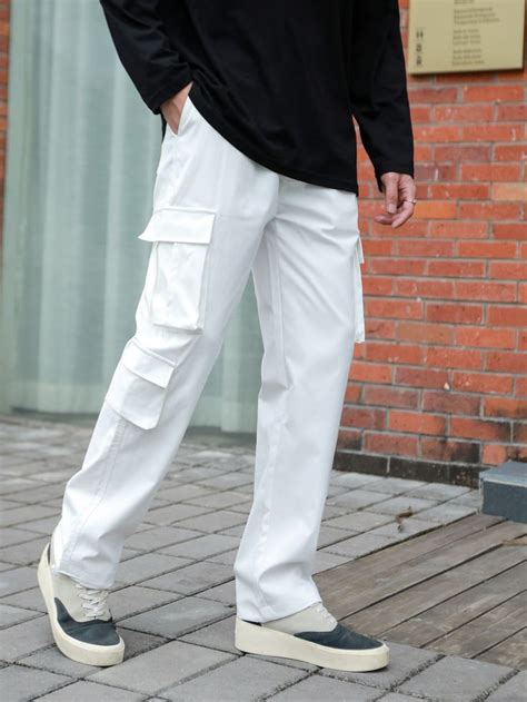 Men Flap Pocket Side Cargo Pants In White Pants Men Pants