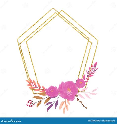 Flower Arrangement And Gold Frame Illustration For Postcards