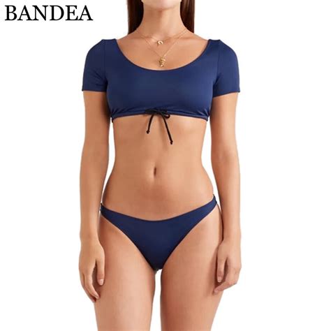 Bandea Brand Bikini Sexy Women Solid Swimsuit Sport Short Sleeves