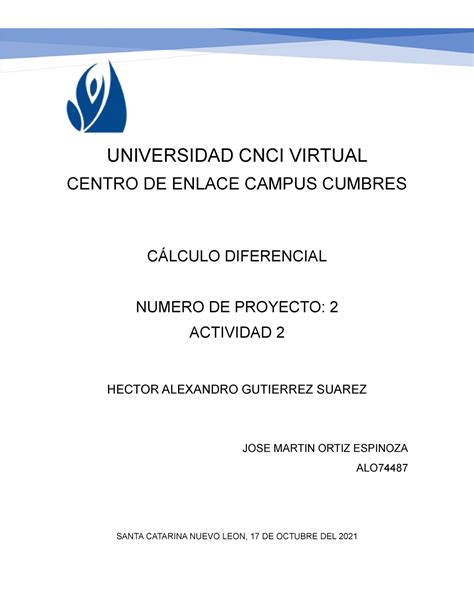 Calcúlo Diferencial Actividad 2 Universidad Cnci Virtual Centro De