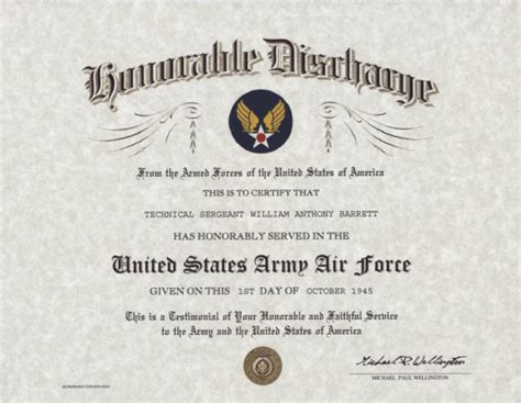 US Army Air Force Honorable Discharge Certificate