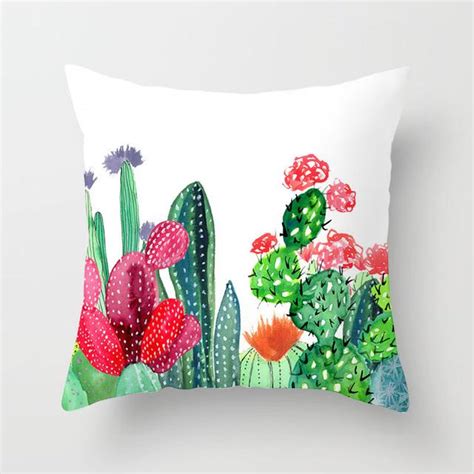 Buy Tropical Leaf Cactus Monstera Cushion Cover Polyester Throw Pillows